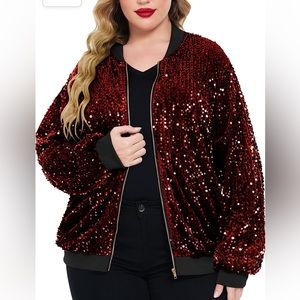 IN'VOLAND Womens Sequin Jacket Plus Size Sparkle